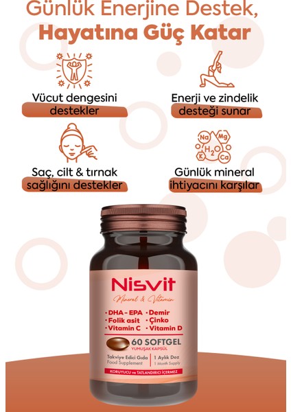 Omega 3, Epa - Dha, Demir, Folik Asit, Vitamin B, C, D, E, Çinko, Iyot Içeren Multivitamin modelleri