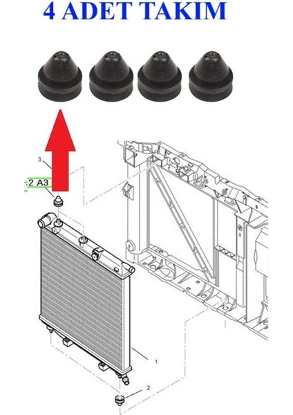 Radyatör Tutucu Lastik 4 Adet 207 406 407 Partner 301 508 2008 C2 C3 C4 C5 Jumpy C-Elysee Berlingo