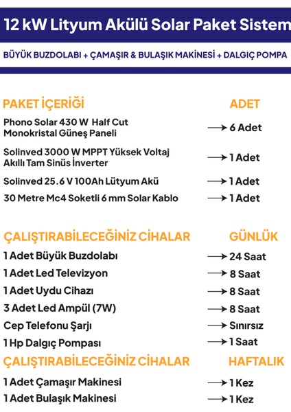 12 Kw Lityum Akülü Solar Güneş Enerjisi Sistemi fiyatları