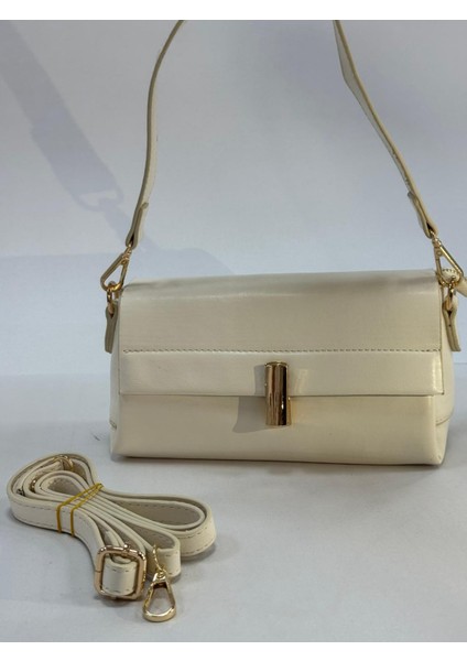 ,Küçük krem Baget Kadın El ve Omuz Çantası