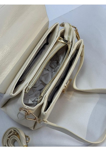 ,Küçük krem Baget Kadın El ve Omuz Çantası