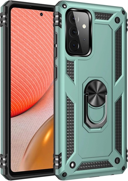 Samsung Galaxy A72 Kılıf Sofya Yüzüklü Silikon Kapak - YEŞIL-(5796)