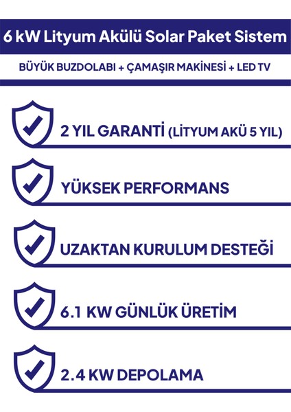 6 Kw Lityum Akülü Solar Güneş Enerjisi Sistemi modelleri