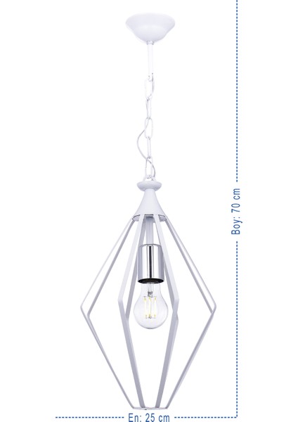 Füze Tekli Sarkıt Avize – Beyaz, Gümüş Detaylı, Modern ve Dekoratif Metal Tasarım | E27 Duy modelleri