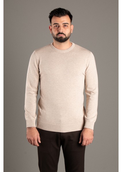 Erkek Bej Basic O Yaka Triko modelleri