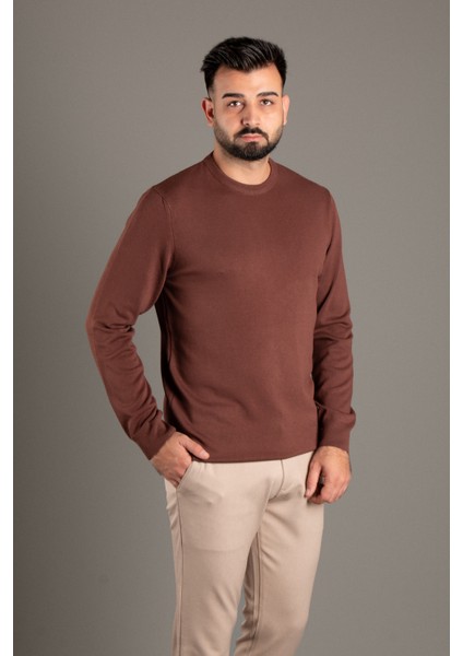 Erkek Kahve Basic O Yaka Triko