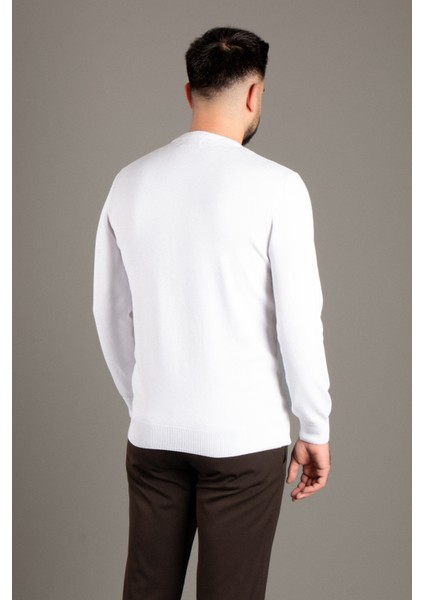 Erkek Beyaz Basic O Yaka Triko modelleri