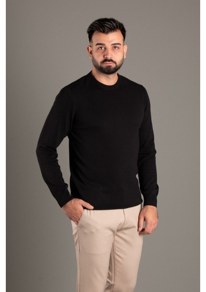 Erkek Siyah Basic O Yaka Triko