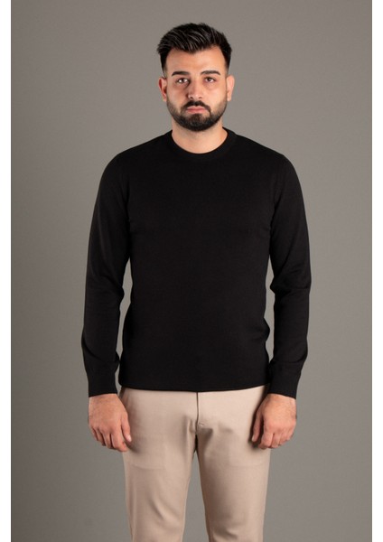 Erkek Siyah Basic O Yaka Triko fırsatları