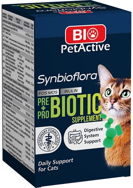 Bio Petactive Synbioflora Kediler Için Probiotic Sindirim Sistemini Destekleyen 60 Tablet 30 Gr.