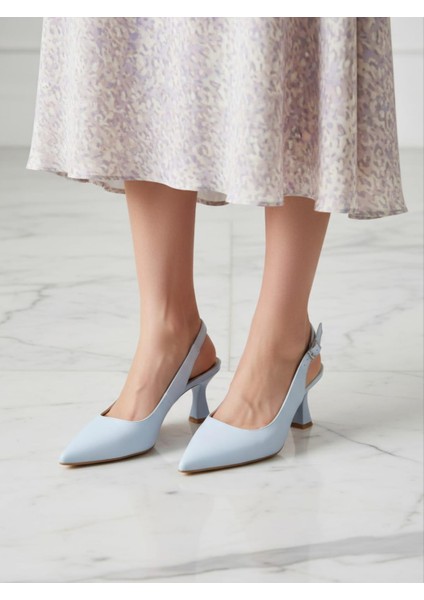 Yeni Sezon Bebe Mavisi Ince Topuklu Arkası Açık Kadın Stiletto