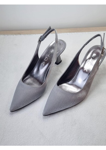 Yeni Sezon Platin (Gri) Renkli Simli Saten Ince Topuklu Abiye Kadın Ayakkabı Stiletto
