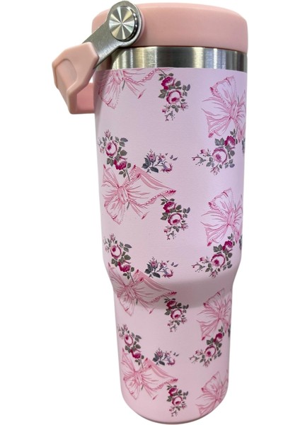 Pembe Desen Pipetli Ithal Termos Bardak 1.18 L