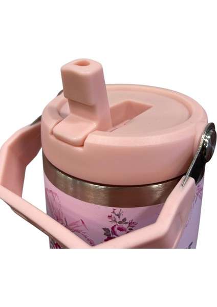 Pembe Desen Pipetli Ithal Termos Bardak 1.18 L