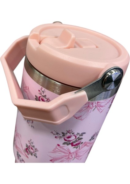 Pembe Desen Pipetli Ithal Termos Bardak 1.18 L