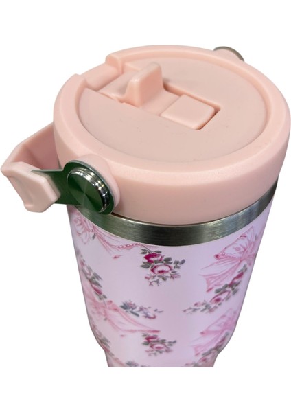 Pembe Desen Pipetli Ithal Termos Bardak 1.18 L