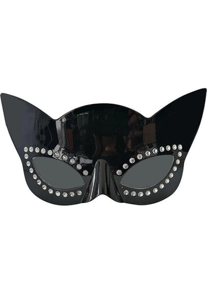 Siyah Renk Siyah Camlı Kedi Şekilli Parti Gözlüğü 20X11 cm