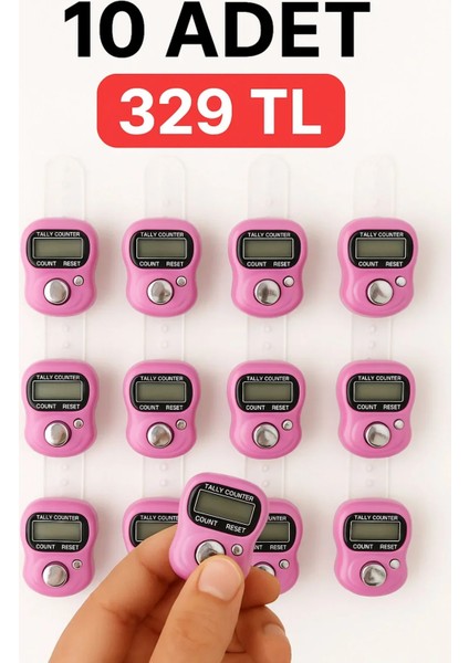 10 Adet Pembe Zikirmatik – Dijital Parmak Tipi Yüzük Tesbih, Namaz Zikir Sayacı
