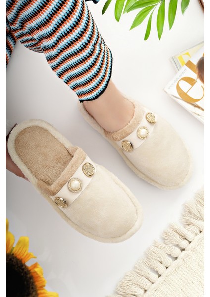 Kadın Ev Terliği Peluş Yıkanabilir Içi Yünlü Kürklü Terlik Misafir Çeyiz Bohça Gelin Terliği