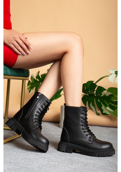 Kadın Siyah Içi Kürklü Su Geçirmez Dikişli Kauçuk Kaymaz Taban Garantili Kışlık Günlük Bot
