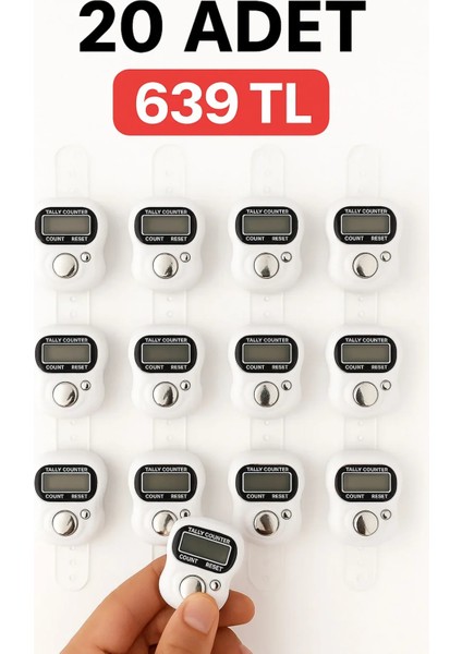 20 Adet Beyaz – Dijital Parmak Tipi Yüzük Tesbih, Namaz Zikir Sayacı
