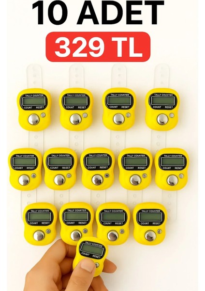 10 Adet Sarı – Dijital Parmak Tipi Yüzük Tesbih, Namaz Zikir Sayacı