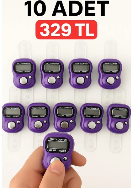 10 Adet Mor Zikirmatik – Dijital Parmak Tipi Yüzük Tesbih, Namaz Zikir Sayacı