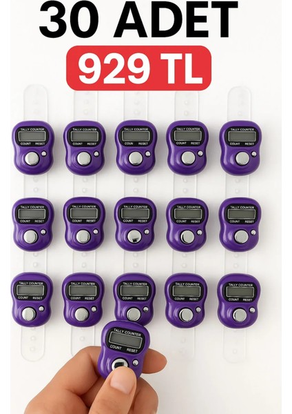 30 Adet Mor Zikirmatik – Dijital Parmak Tipi Yüzük Tesbih, Namaz Zikir Sayacı