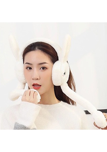 Peluş Tavşan Hareketli Oynar Kulaklı Çocuk Kulak Isıtıcı Koruyucu - Ekru Rengi fiyatları