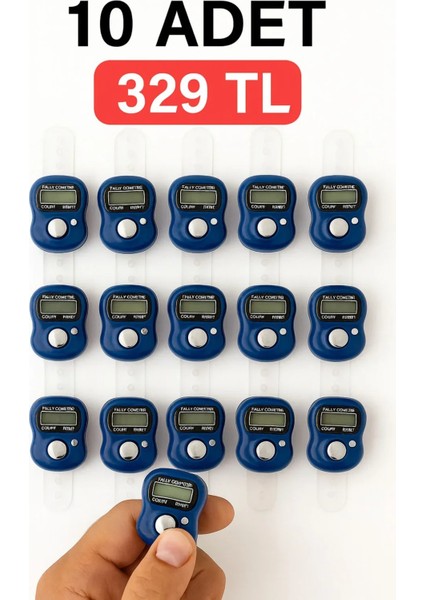 10 Adet Mavi Zikirmatik – Dijital Parmak Tipi Yüzük Tesbih, Namaz Zikir Sayacı