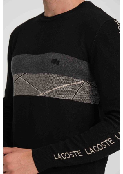 Bisiklet Yaka Desenli Siyah Regular Fit Kazak modelleri