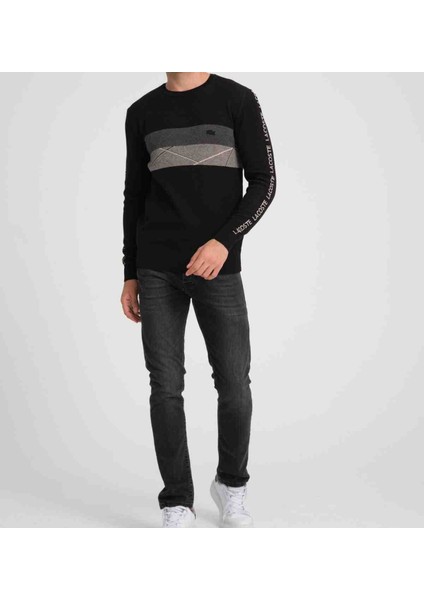 Bisiklet Yaka Desenli Siyah Regular Fit Kazak fırsatları