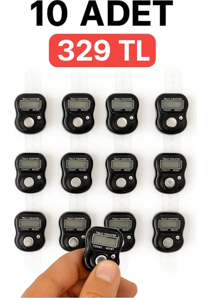 10 Adet Siyah – Dijital Parmak Tipi Yüzük Tesbih, Namaz Zikir Sayacı