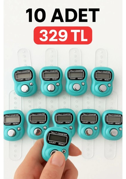 10 Adet Yeşil Zikirmatik – Dijital Parmak Tipi Yüzük Tesbih, Namaz Zikir Sayacı