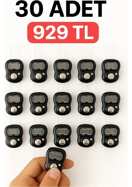 30 Adet Siyah Zikirmatik – Dijital Parmak Tipi Yüzük Tesbih, Namaz Zikir Sayacı