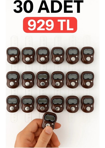 30 Adet Kahverengi Zikirmatik – Dijital Parmak Tipi Yüzük Tesbih, Namaz Zikir Sayacı