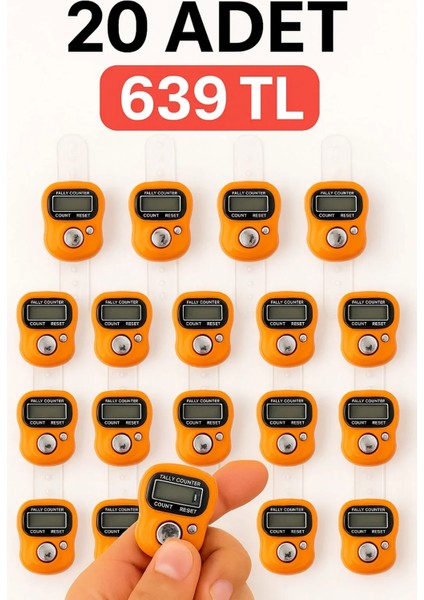 20 Adet Turuncu Zikirmatik – Dijital Parmak Tipi Yüzük Tesbih, Namaz Zikir Sayacı