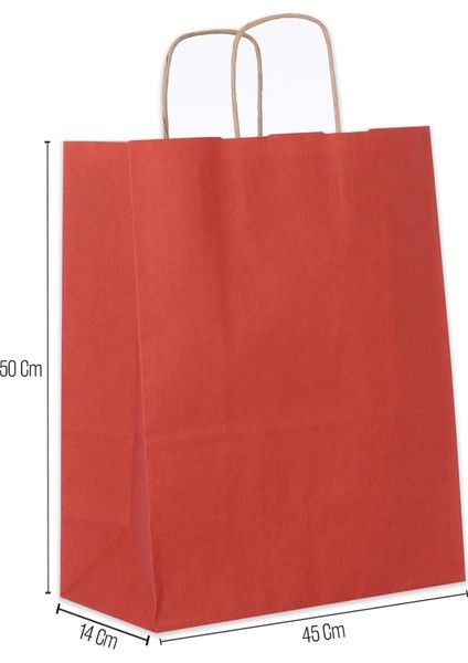 45*50*14 Kırmızı Kraft Saplı Kağıt Çanta 25 Adet