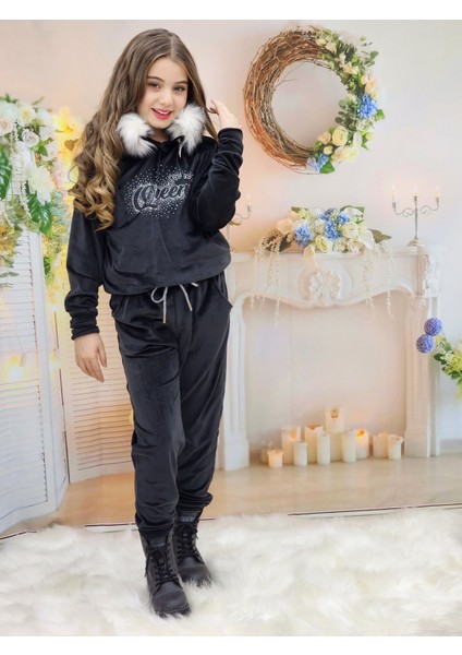 Kadife Kapşonlu Kız Eşofman Takım fırsatları