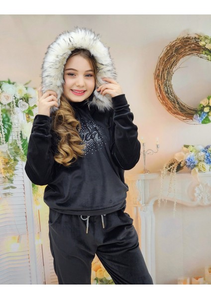 Kadife Kapşonlu Kız Eşofman Takım indirimleri