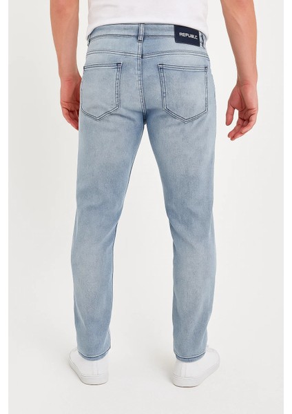 Erkek Bol Paça Basic Esnek Buz Mavi Kot Pantolon modelleri