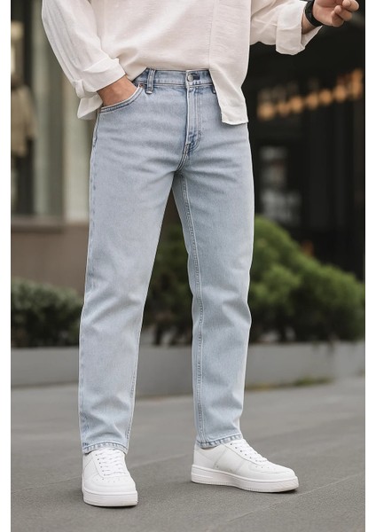 Erkek Bol Paça Basic Esnek Buz Mavi Kot Pantolon fırsatları