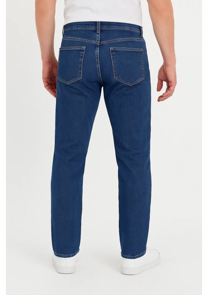 Erkek Bol Paça Basic Esnek Mavi Kot Pantolon modelleri