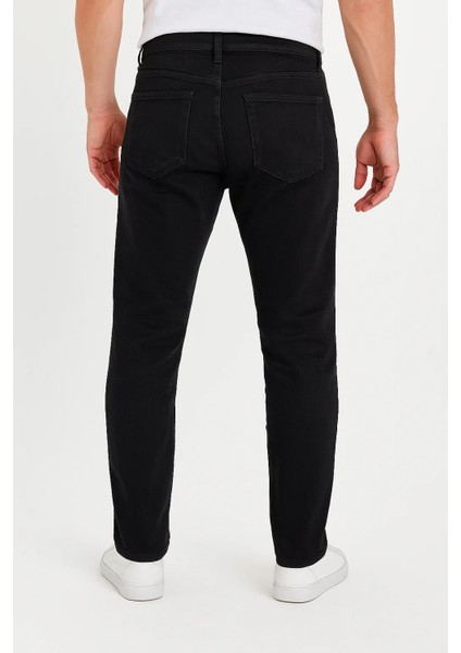 Erkek Bol Paça Basic Esnek Siyah Kot Pantolon