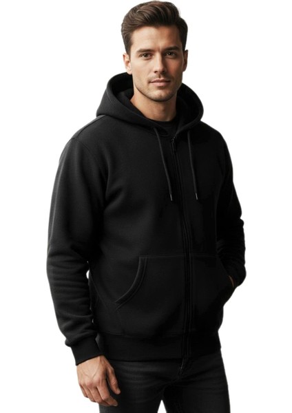 Erkek Kapüşonlu Fermuarlı Siyah Sweatshirt 3 Iplik BGL-ST04791 fiyatları
