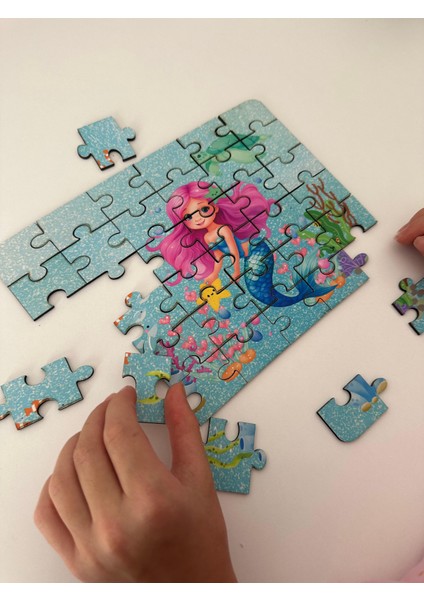 Ahşap Deniz Kızı Mini Puzzle | 40 Parça 4 +Yaş modelleri
