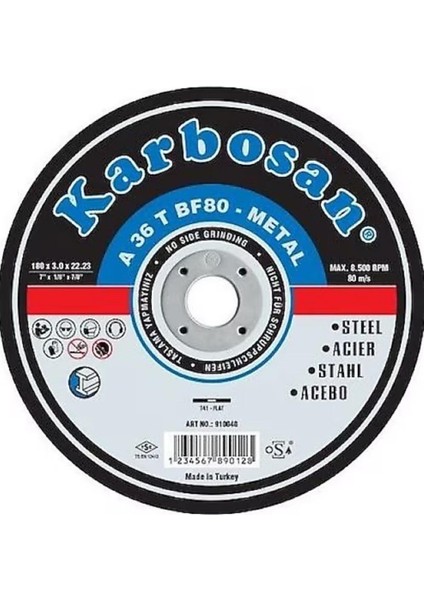 10 Adet Metal Kesme Diski 180X3X22.23MM