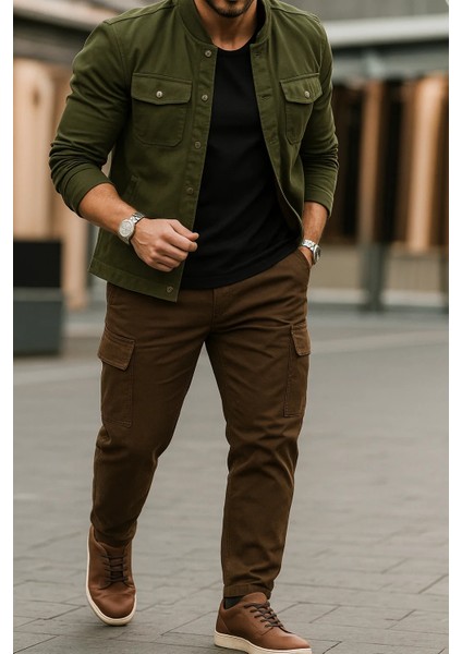 Erkek Bol Paça Kargo Cepli Kahve Baggy Pantolon modelleri