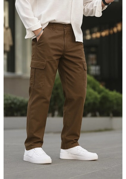 Erkek Bol Paça Kargo Cepli Kahve Baggy Pantolon fırsatları
