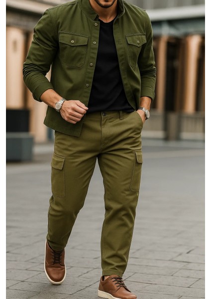 Erkek Bol Paça Kargo Cepli Haki Baggy Pantolon